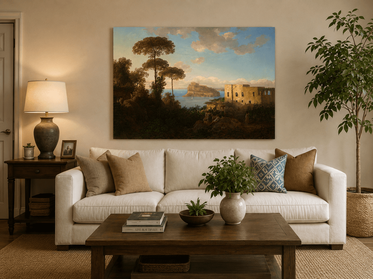 Landscape Oil Painting - Coastal Bay with Pines and Island Castle
