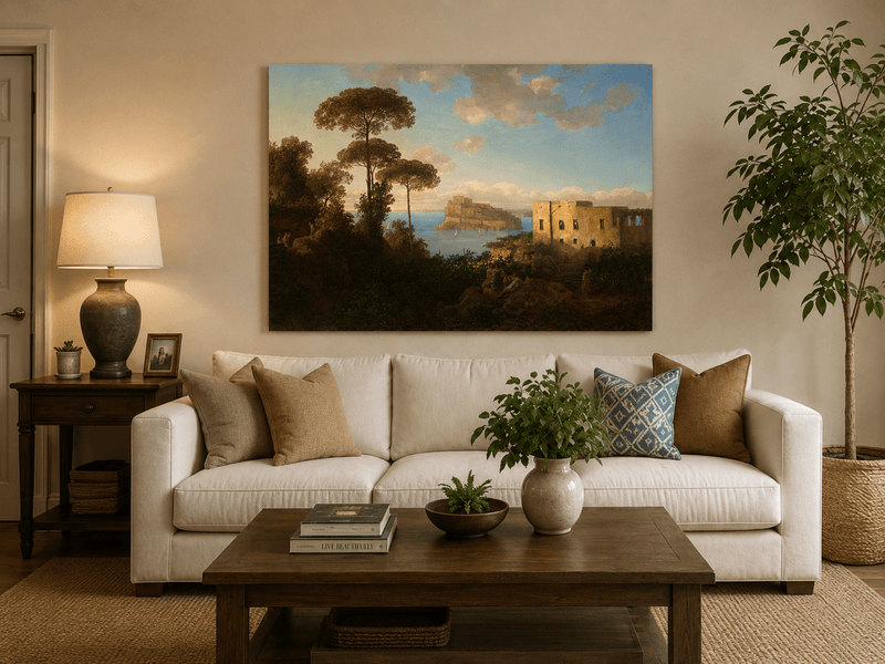 Landscape Oil Painting - Coastal Bay with Pines and Island Castle