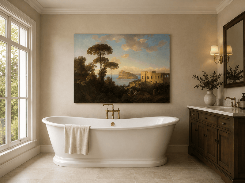 Landscape Oil Painting - Coastal Bay with Pines and Island Castle