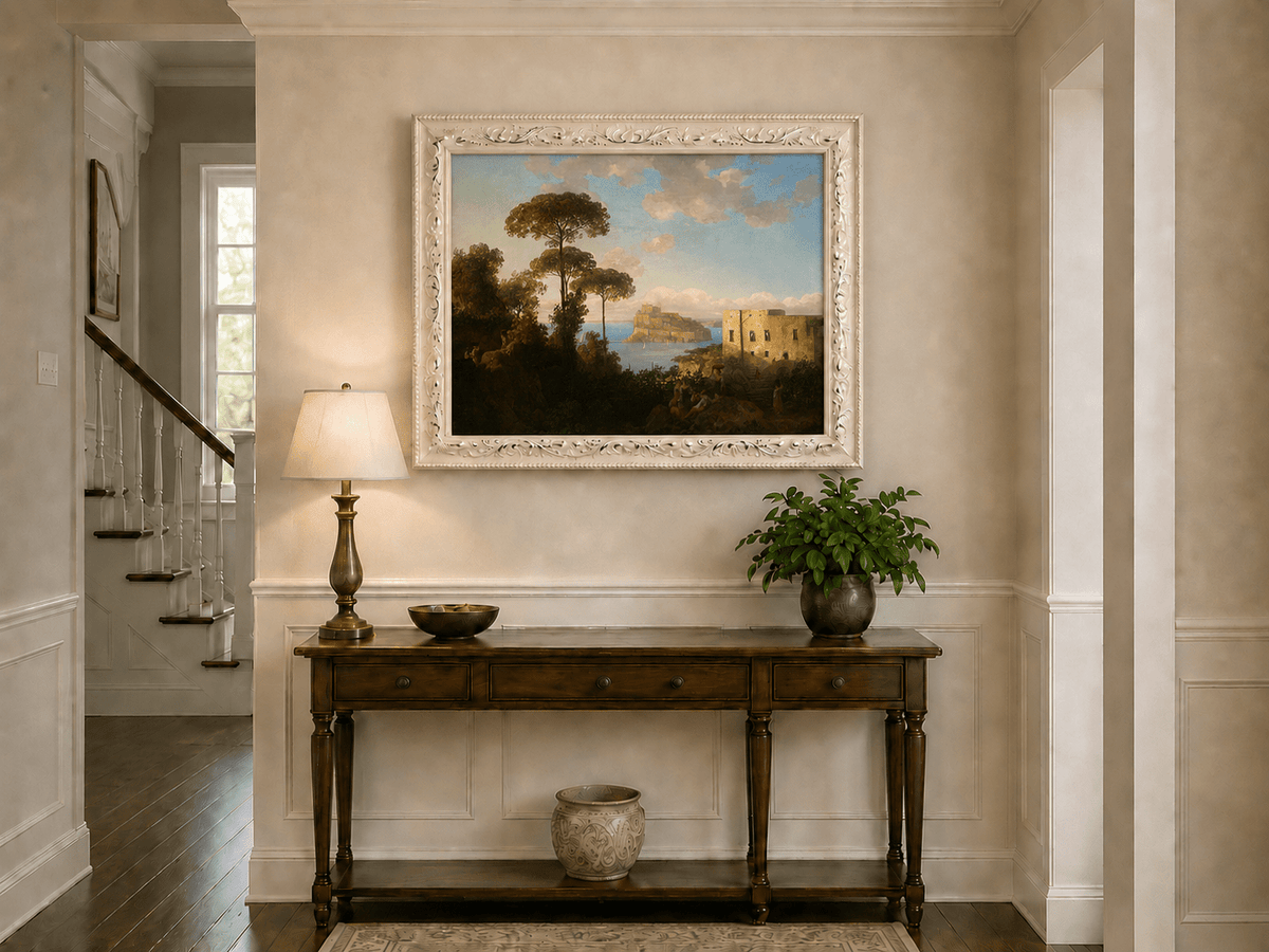 Landscape Oil Painting - Coastal Bay with Pines and Island Castle