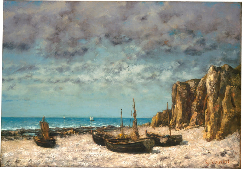 Landscape Oil Painting - Coastal Boats on Rocky Shore - Oil Painting Haven