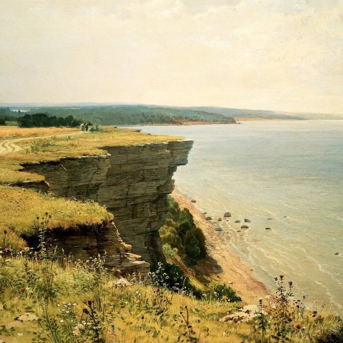 Landscape Oil Painting - Coastal Cliff and Sea View Wall Art - Oil Painting Haven
