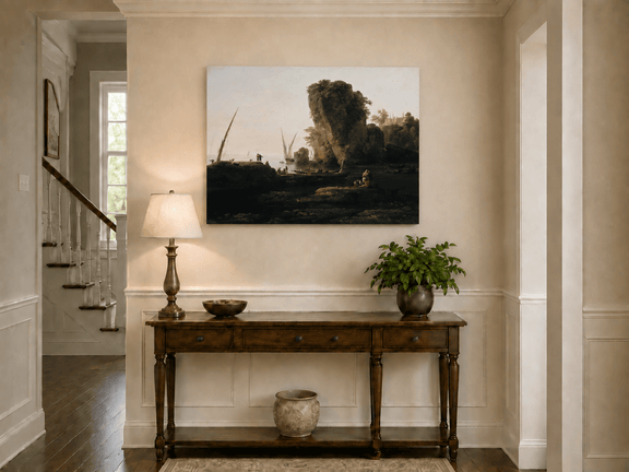 Coastal cliffs landscape painting shown as decorative oil wall art.