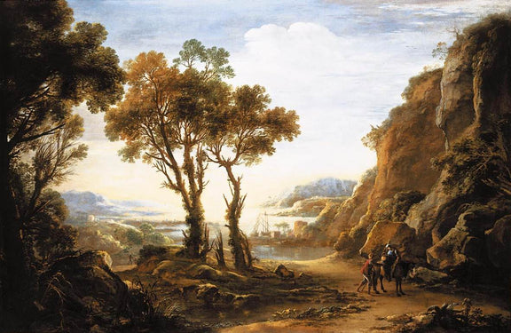 Landscape Oil Painting - Coastal Cliffs and Harbor Path Scene - Oil Painting Haven