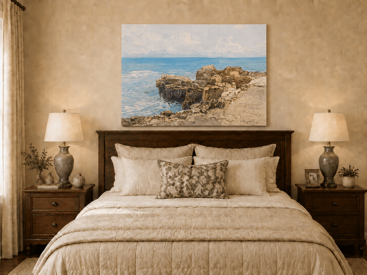 Peinture à l'huile de paysage - Gouffre rocheux spectaculaire avec personnages