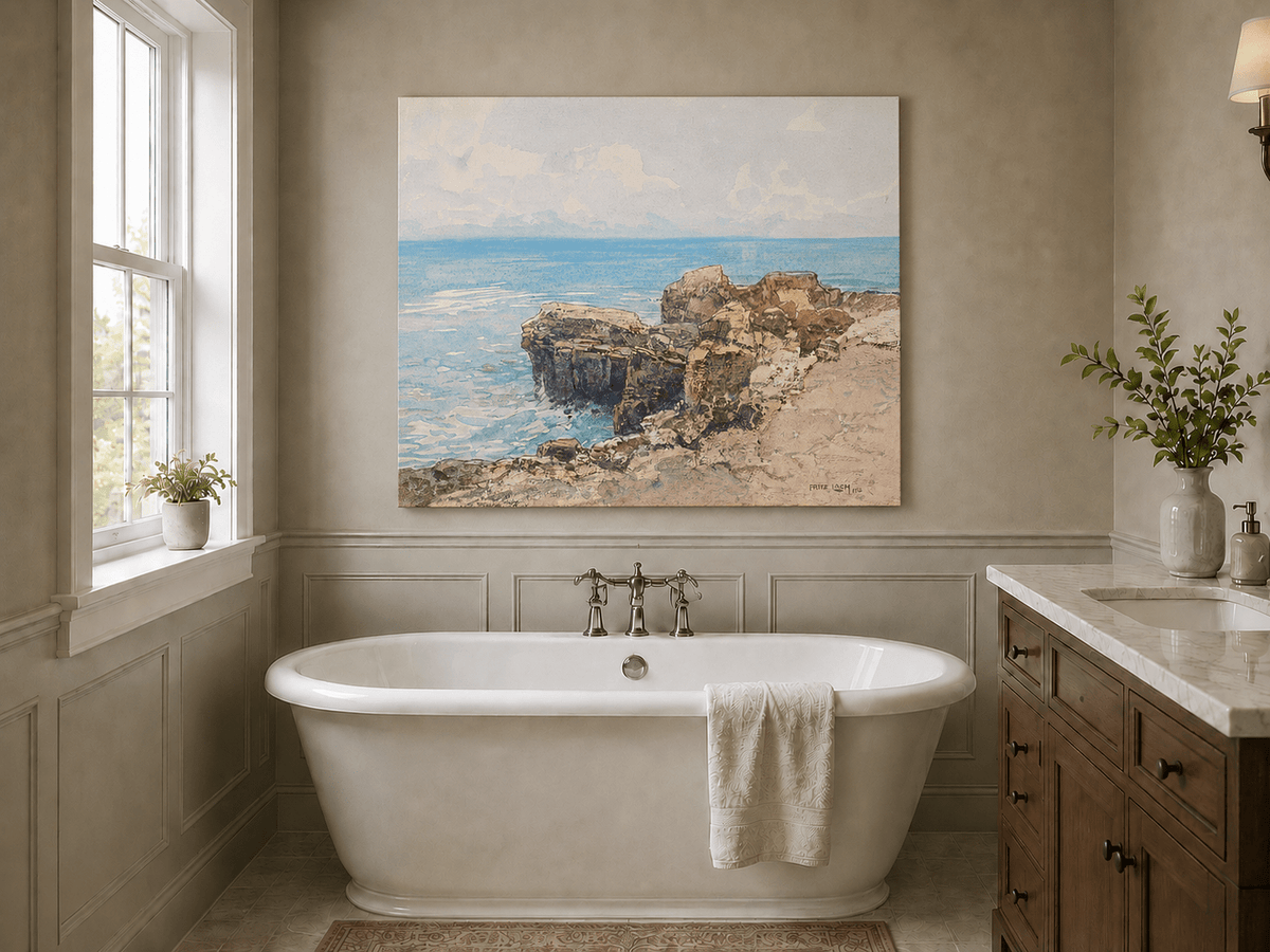 Peinture à l'huile de paysage - Gouffre rocheux spectaculaire avec personnages