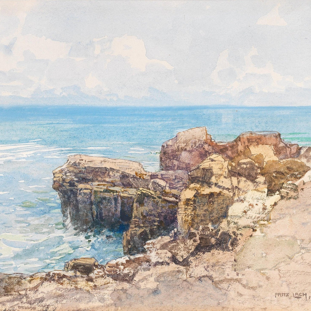 Hand-painted coastal cliffs by the blue sea landscape oil painting on canvas