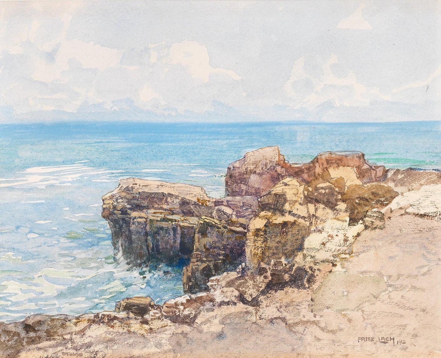 Landscape Oil Painting - Coastal Cliffs by the Blue Sea - Oil Painting Haven