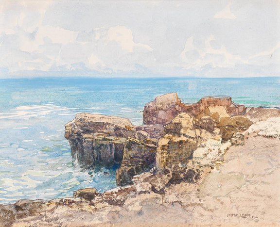 Hand-painted coastal cliffs by the blue sea landscape oil painting on canvas