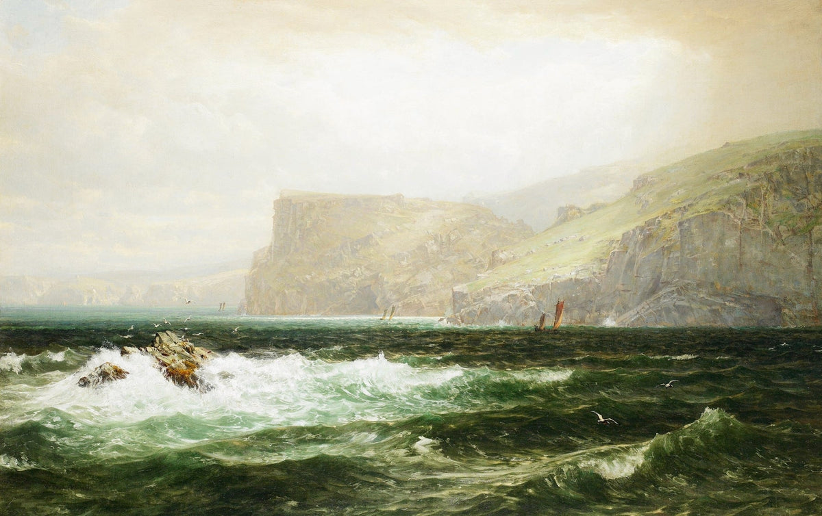 Landscape Oil Painting - Coastal Cliffs, Crashing Waves & Seaside Rock - Oil Painting Haven