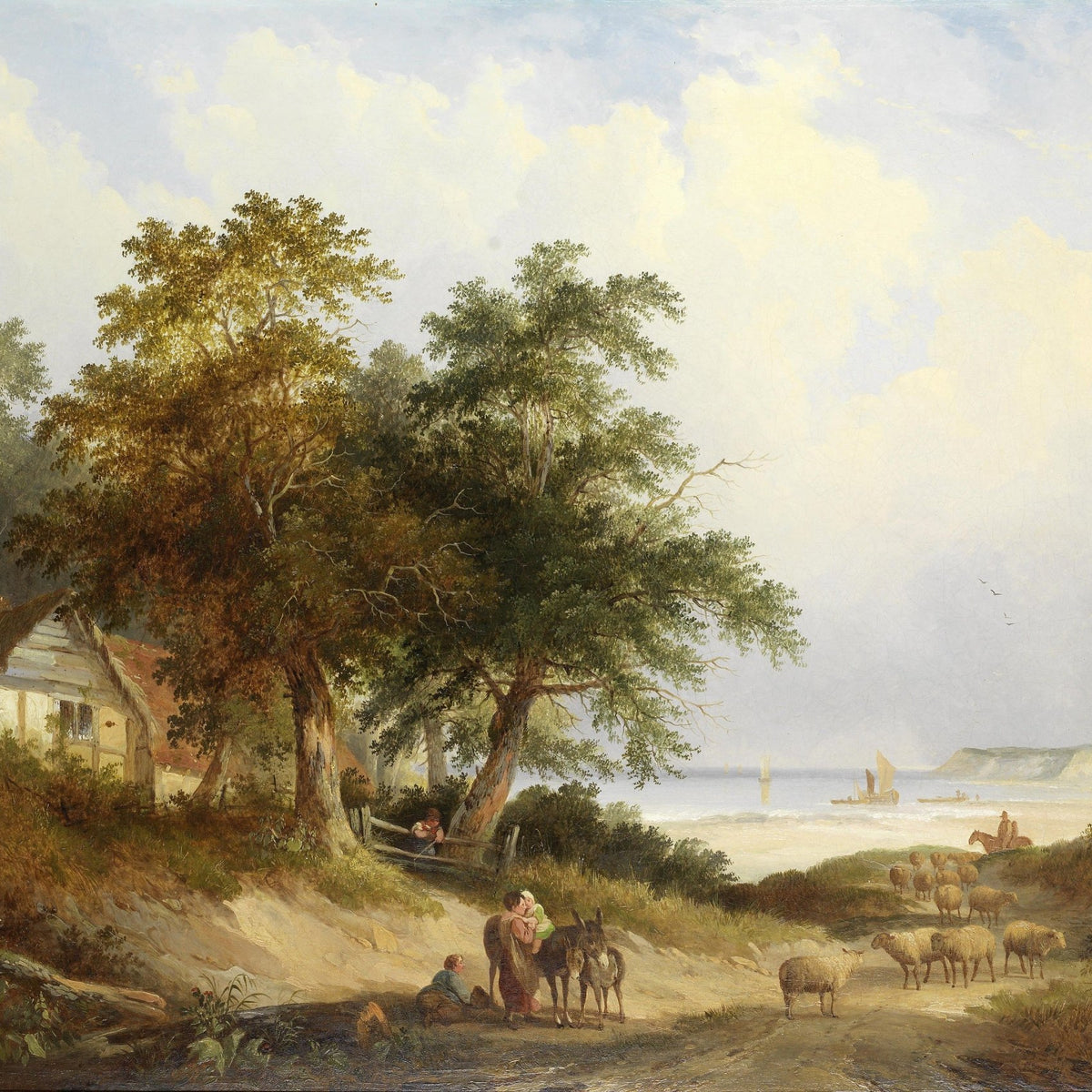 Landscape Oil Painting - Coastal Cottage with Sheep Path - Oil Painting Haven