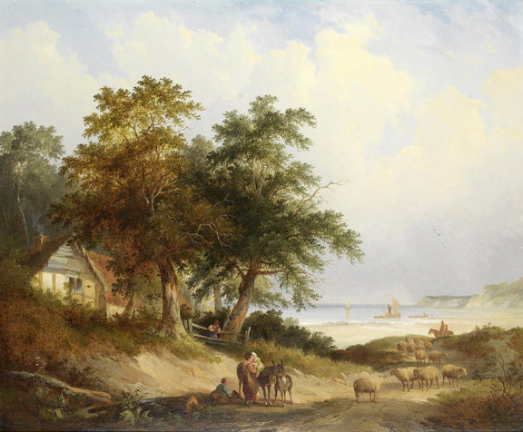 Landscape Oil Painting - Coastal Cottage with Sheep Path - Oil Painting Haven