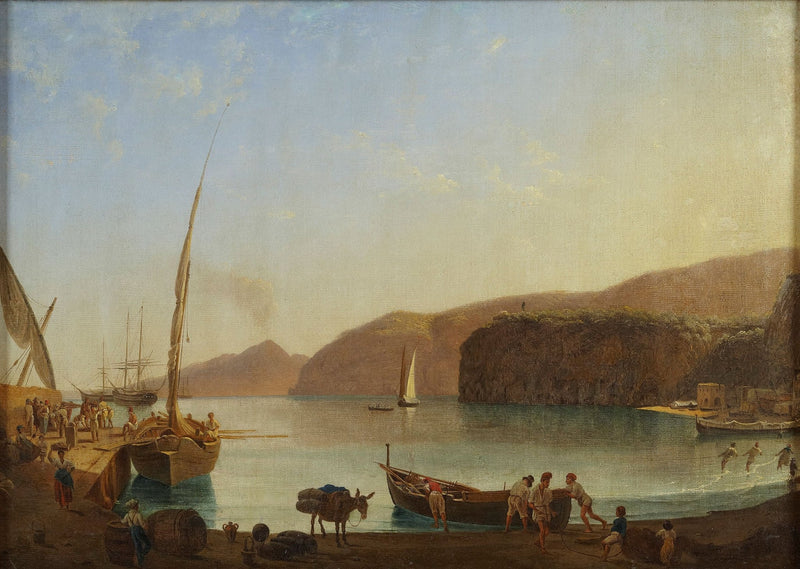 Landscape Oil Painting - Coastal Harbor with Boats and Cliffs - Oil Painting Haven