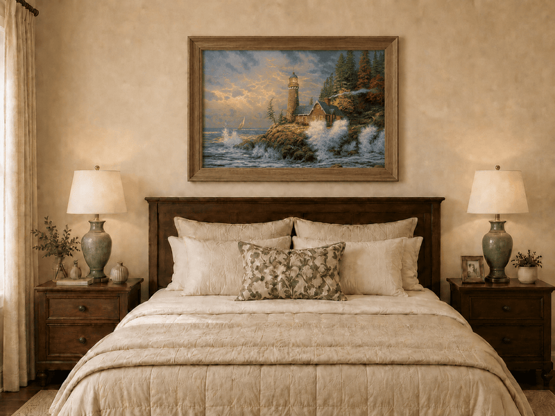 Landscape Oil Painting - Coastal Lighthouse with Crashing Waves
