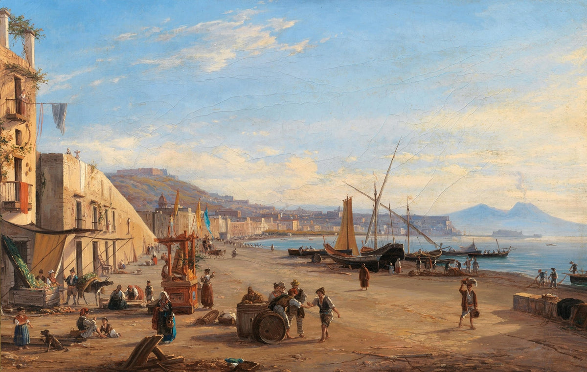 Hand-painted coastal market and sailboats at naples landscape oil painting on canvas