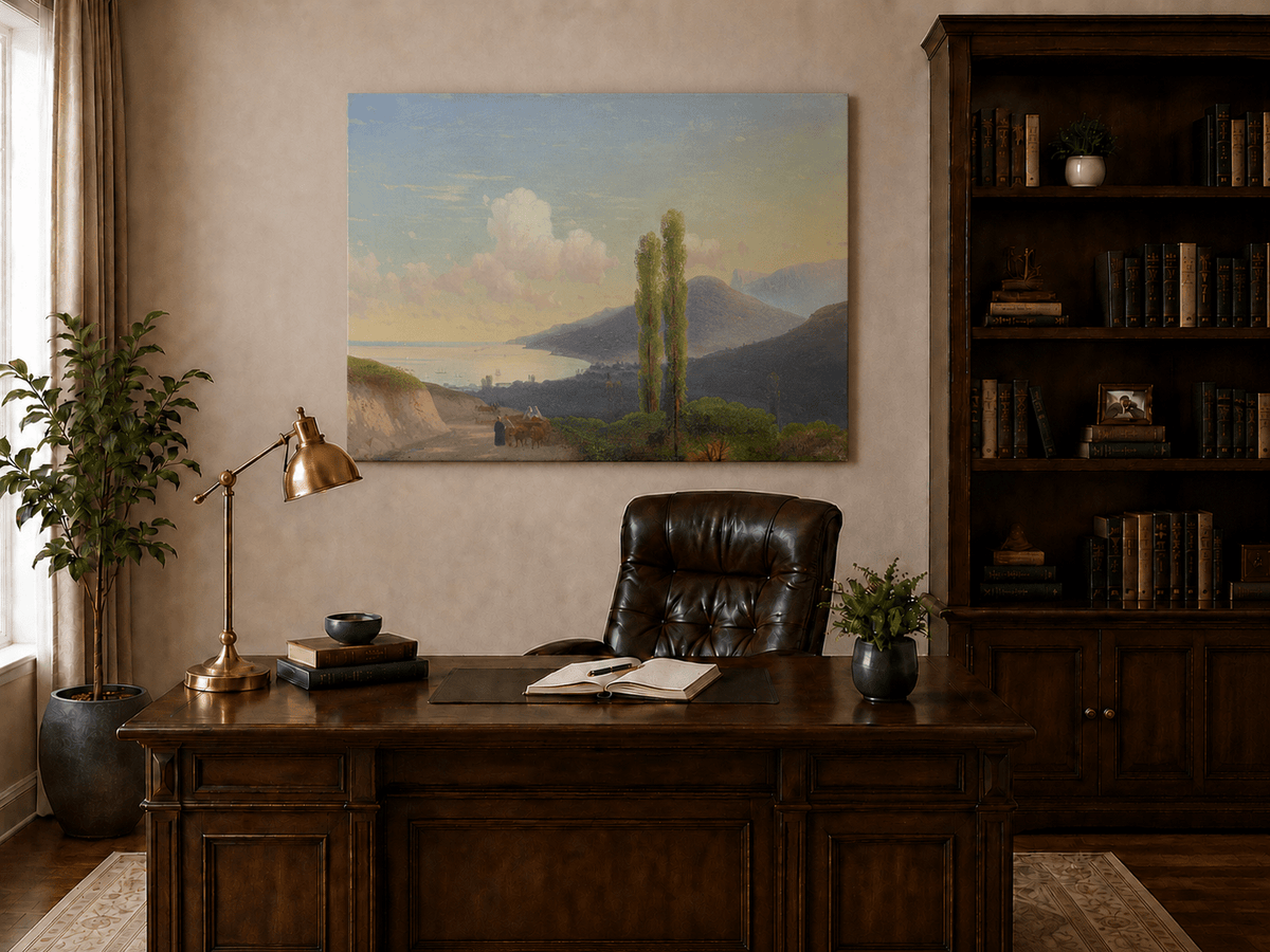 Landscape Oil Painting - Coastal Mountain Road at Sunset