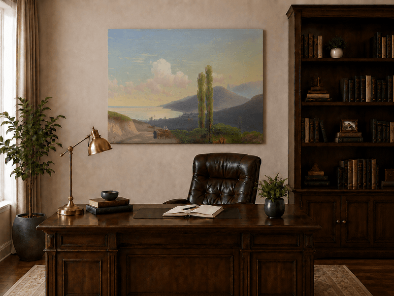 Landscape Oil Painting - Coastal Mountain Road at Sunset