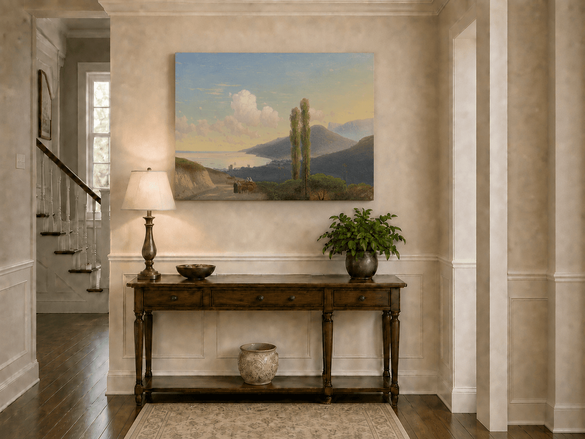 Landscape Oil Painting - Coastal Mountain Road at Sunset