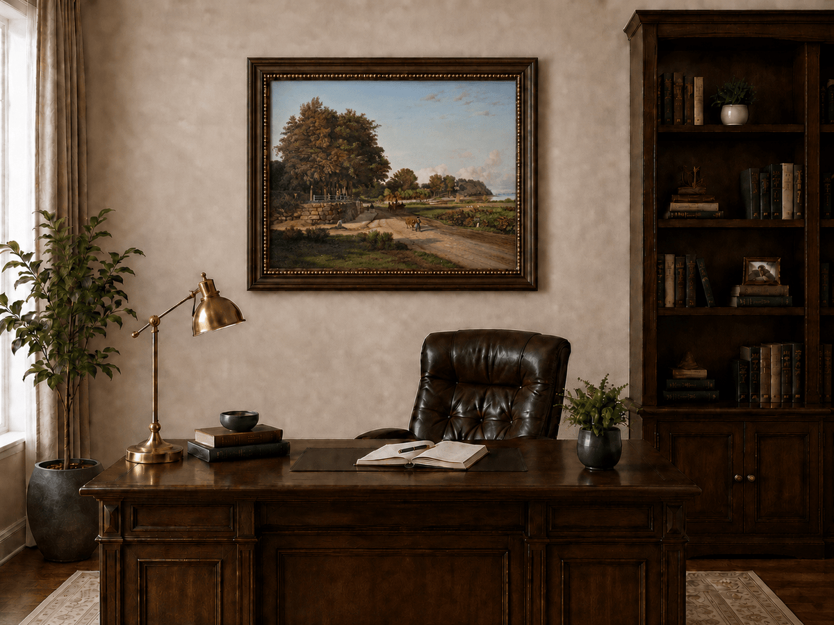 Landscape Oil Painting - Coastal Road with Cattle and Sea View
