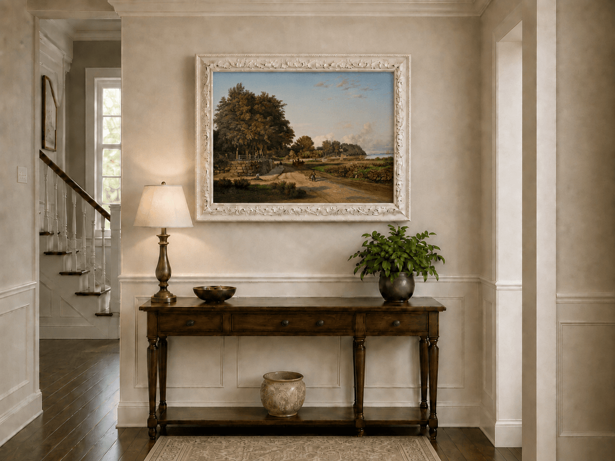 Landscape Oil Painting - Coastal Road with Cattle and Sea View