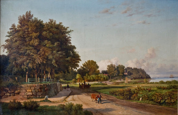 Landscape Oil Painting - Coastal Road with Cattle and Sea View - Oil Painting Haven