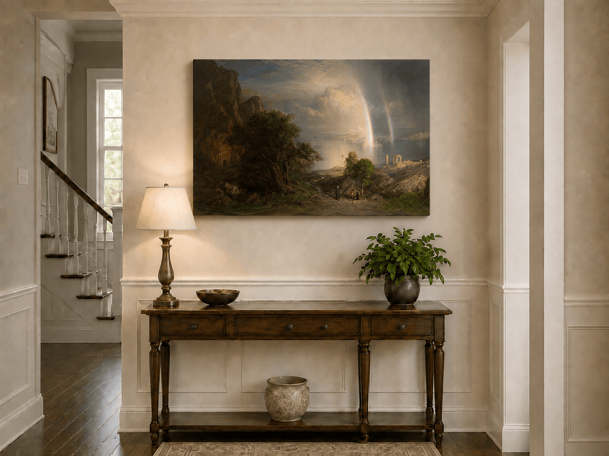 Aegean coastal landscape painting shown as decorative oil wall art.