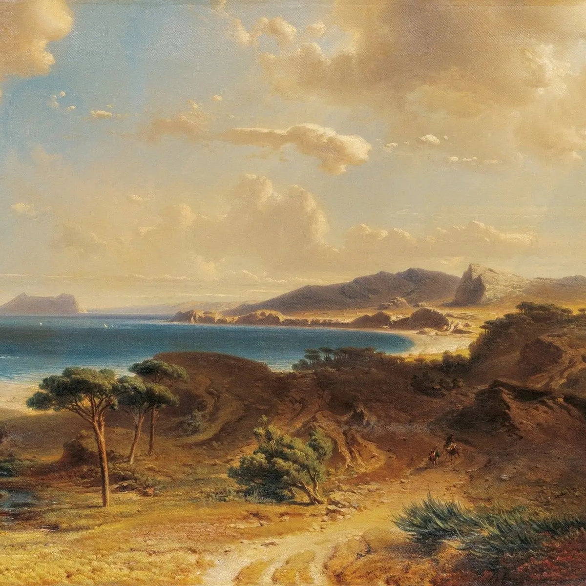 Landscape Oil Painting - Coastal Scene with Hills and Ocean View - Oil Painting Haven