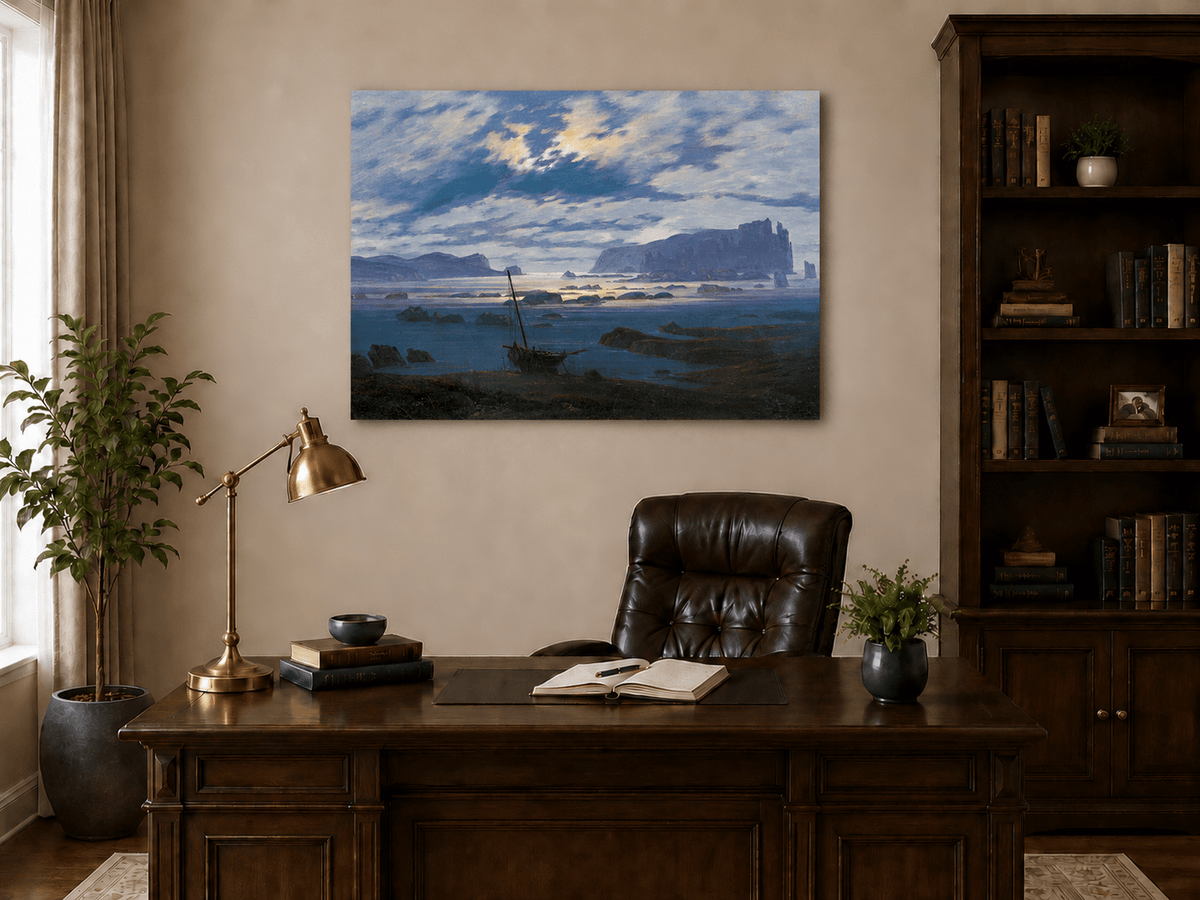 Landschaft Ölgemälde - Küstenseelandschaft Boot & Dramatische Wolken