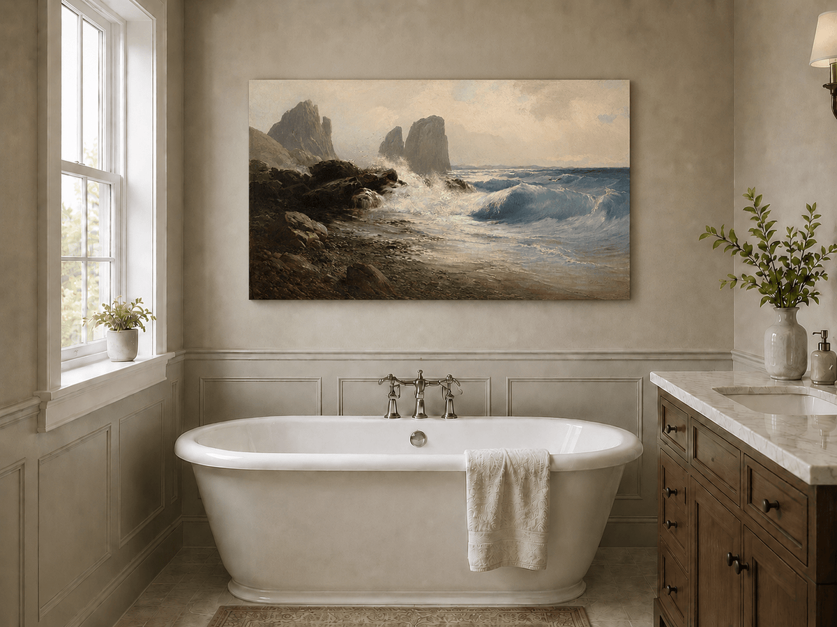Landscape Oil Painting - Coastal Seascape Crashing Waves Sea