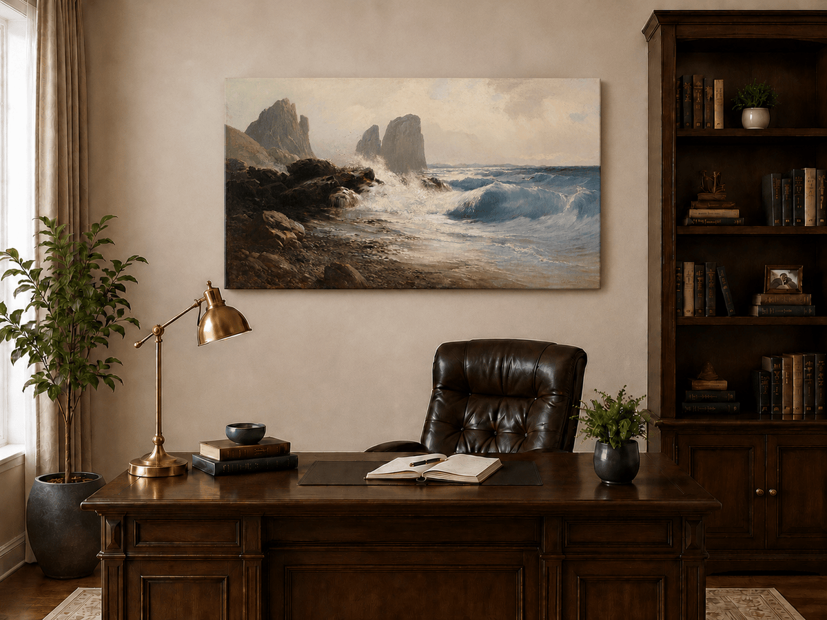 Landscape Oil Painting - Coastal Seascape Crashing Waves Sea