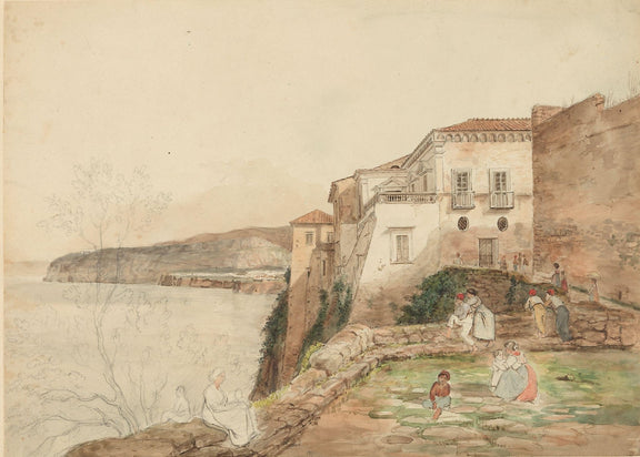Hand-painted coastal villa terrace by the sea landscape oil painting on canvas