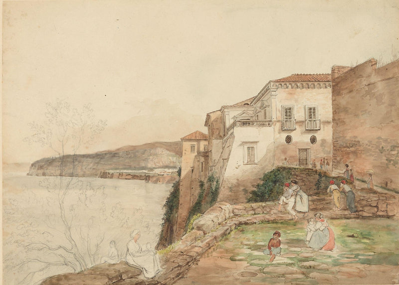 Hand-painted coastal villa terrace by the sea landscape oil painting on canvas