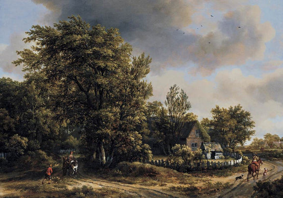 Hand-painted country cottage by the forest road landscape oil painting on canvas