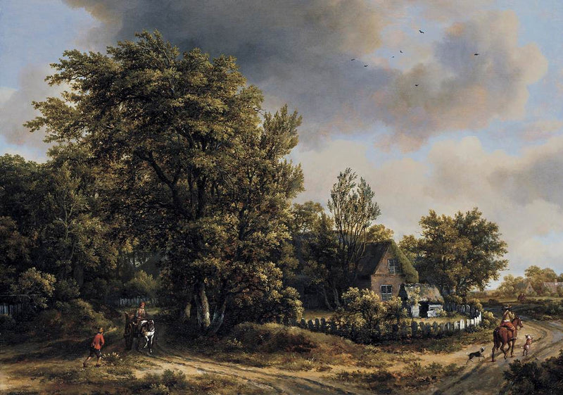 Hand-painted country cottage by the forest road landscape oil painting on canvas