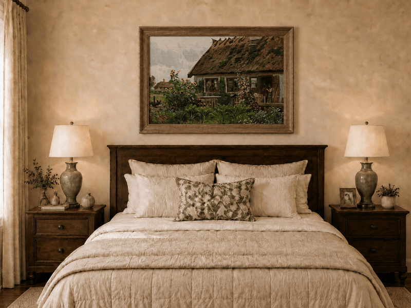 Landscape Oil Painting - Country Cottage Garden with Sunflowers