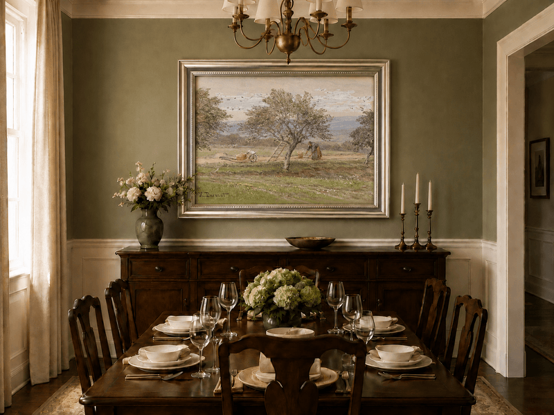 Peinture à l'huile de paysage - Rivière printanière avec pêcheur et arbres
