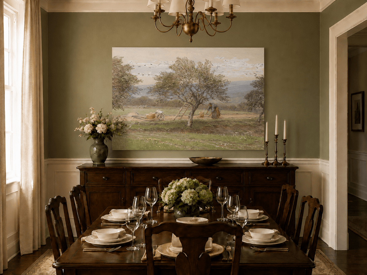 Peinture à l'huile de paysage - Rivière printanière avec pêcheur et arbres