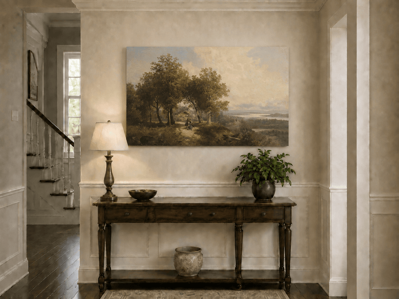 Landscape Oil Painting - Country Path with Figures, Trees