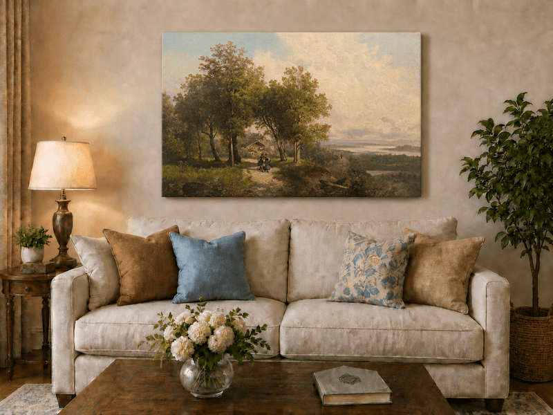 Landscape Oil Painting - Country Path with Figures, Trees
