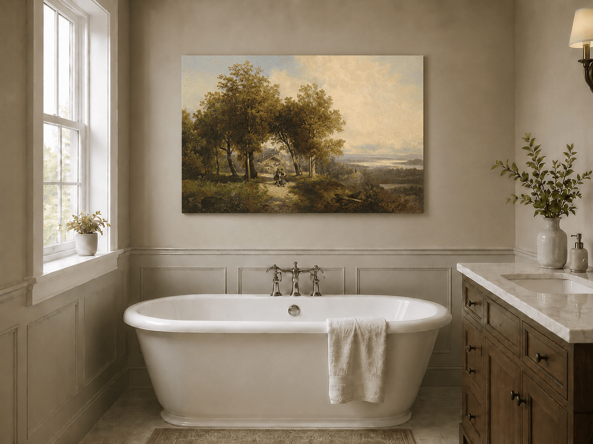 Landscape Oil Painting - Country Path with Figures, Trees