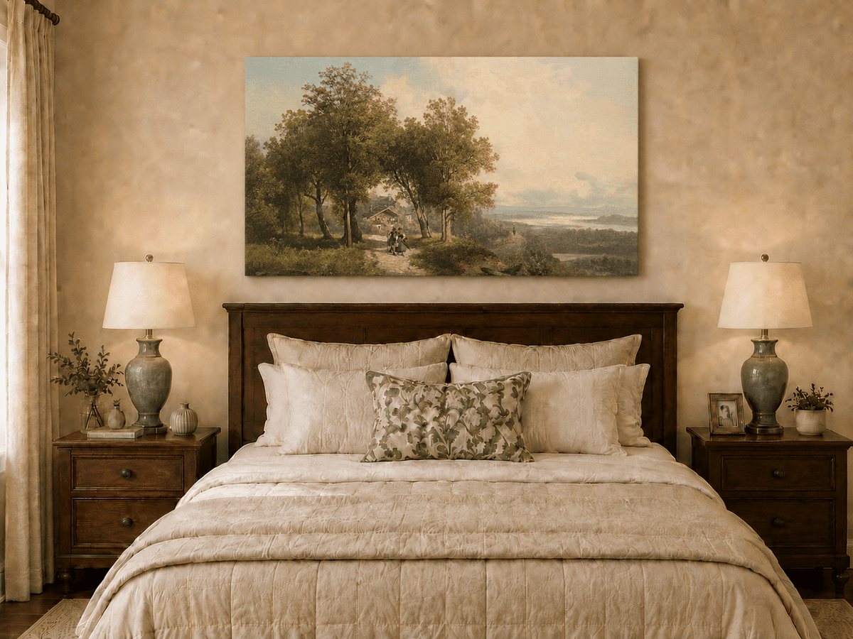 Landscape Oil Painting - Country Path with Figures, Trees