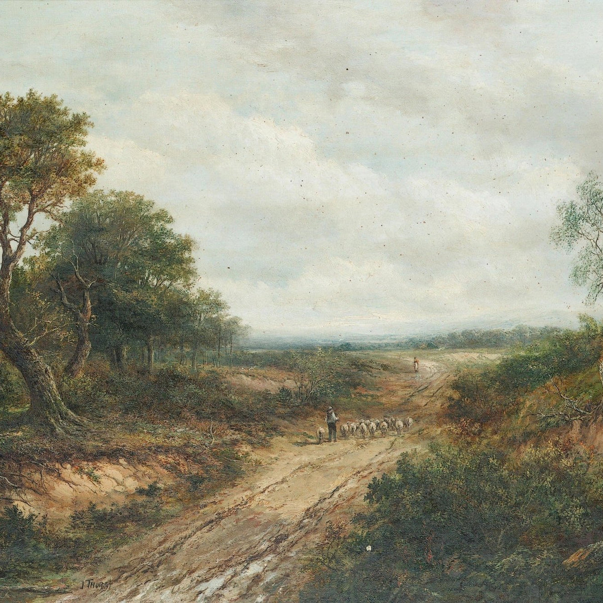 Landscape Oil Painting - Country Path with Shepherd and Flock - Oil Painting Haven