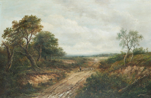 Landscape Oil Painting - Country Path with Shepherd and Flock - Oil Painting Haven