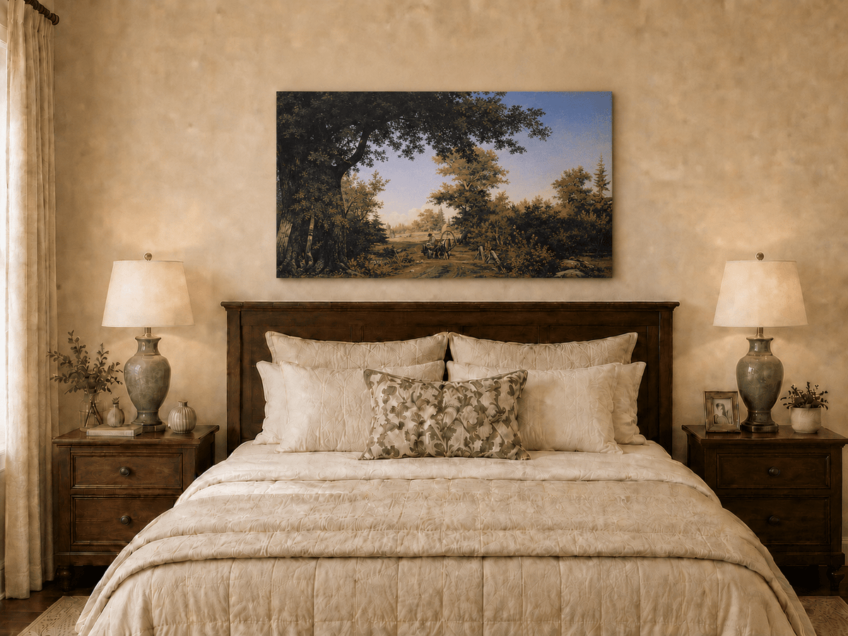 Peinture à l'huile de paysage - Gouffre rocheux spectaculaire avec personnages