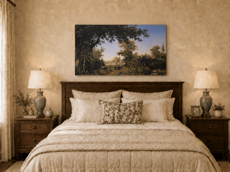 Peinture à l'huile de paysage - Gouffre rocheux spectaculaire avec personnages