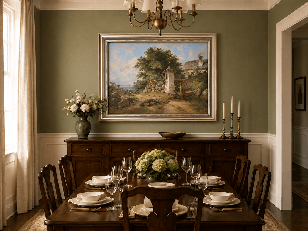 Landscape Oil Painting - Country Shrine and Village Path