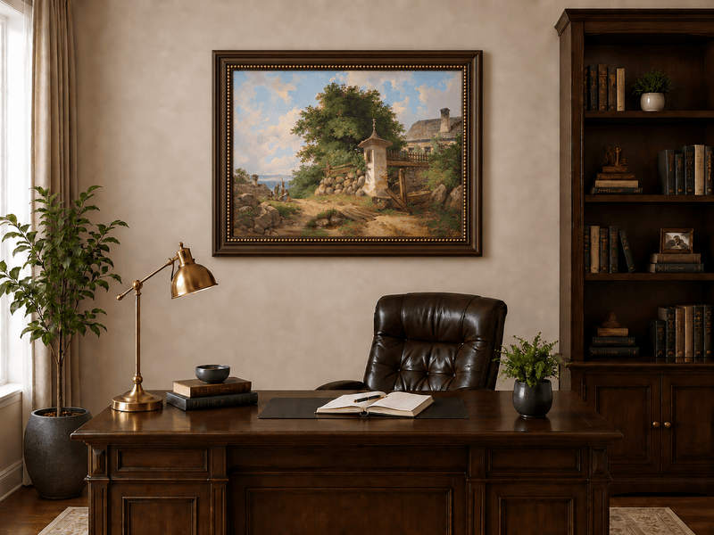 Landscape Oil Painting - Country Shrine and Village Path