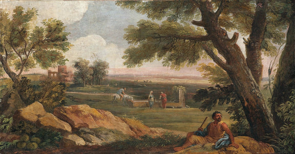 Landscape Oil Painting - Countryside with Figures, Trees & Ruins - Oil Painting Haven