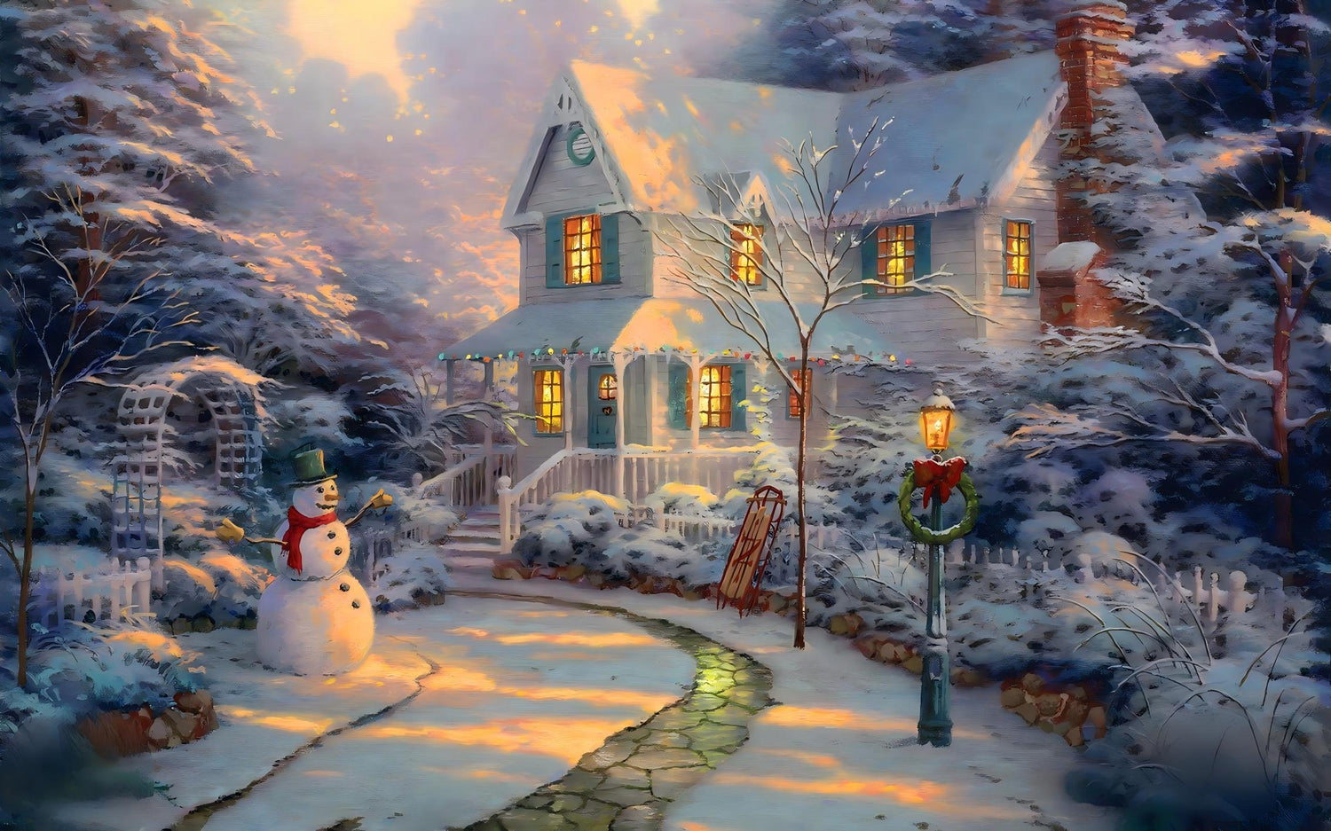 Landscape Oil Painting - Cozy Snowy Christmas Cottage - Oil Painting Haven