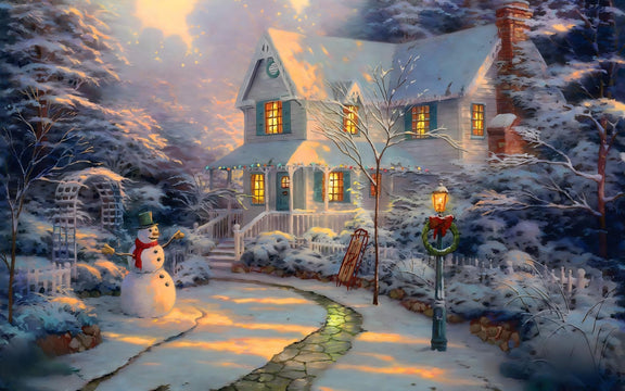 Landscape Oil Painting - Cozy Snowy Christmas Cottage - Oil Painting Haven
